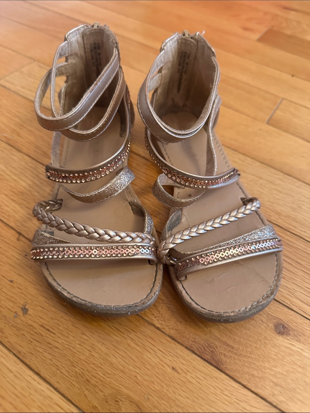 Kelly & Katie Girls Rose Gold Braided & Sequin Gladiator Sandals